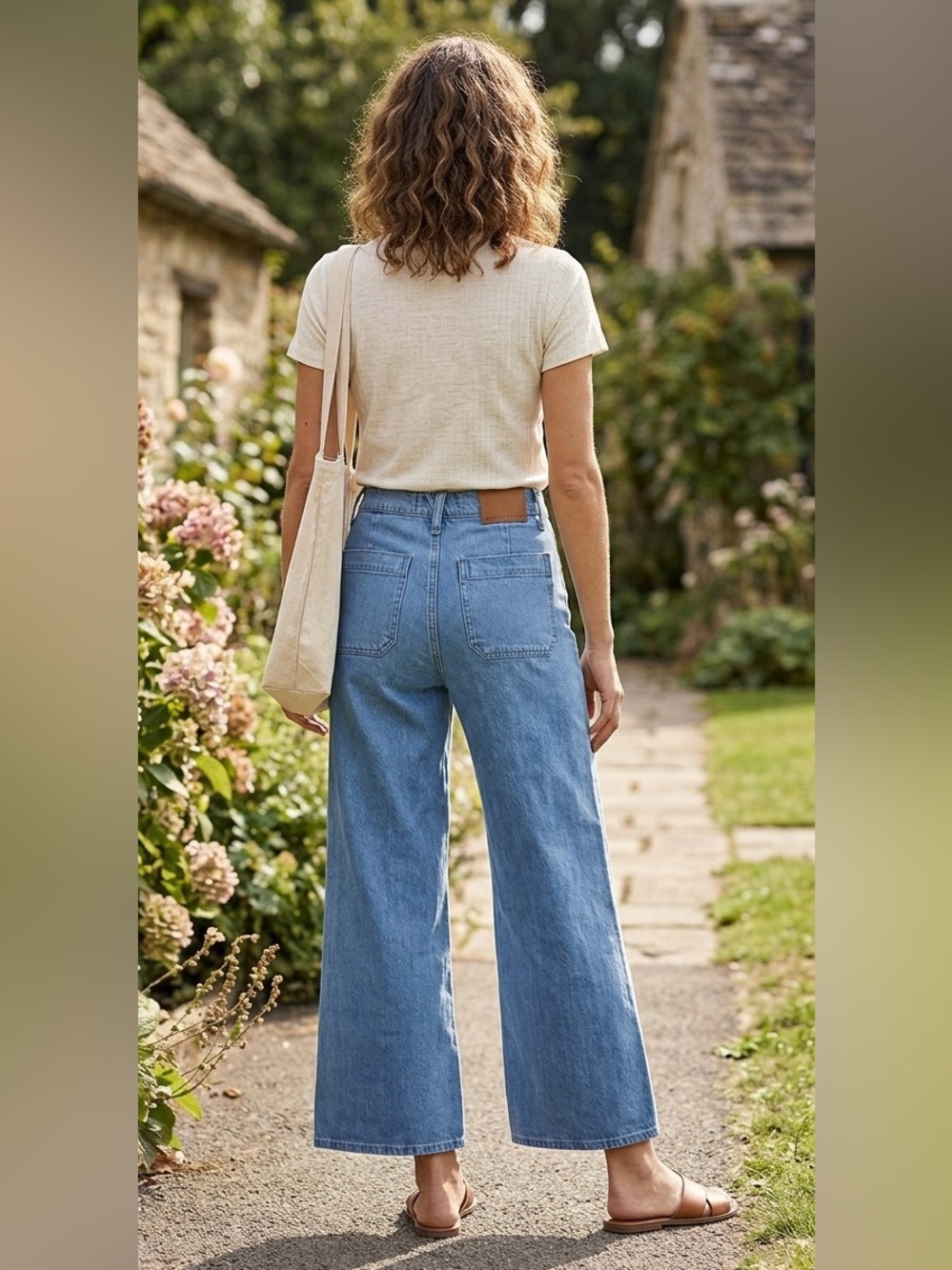 J.Crew Point Sur High Rise Wide Leg Crop Jeans Button Fly Patch Pocket Blue - Picture 2 of 8
